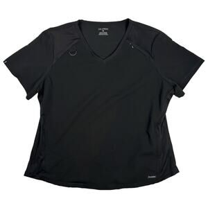 Jaanuu Womens Size XL V Neck Mesh Panel Scrub Top Zip Pockets D Ring Black